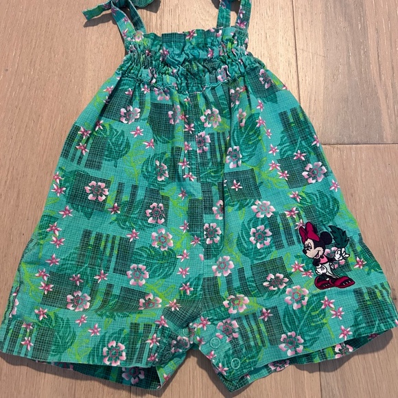 Vintage Disney Minnie Green Floral Sleeveless Romper for Girls Size 6M - Picture 1 of 7